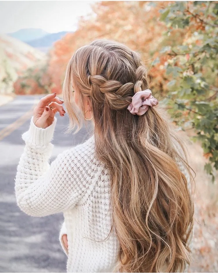 Half Up Braided Twist with Long Loose Waves