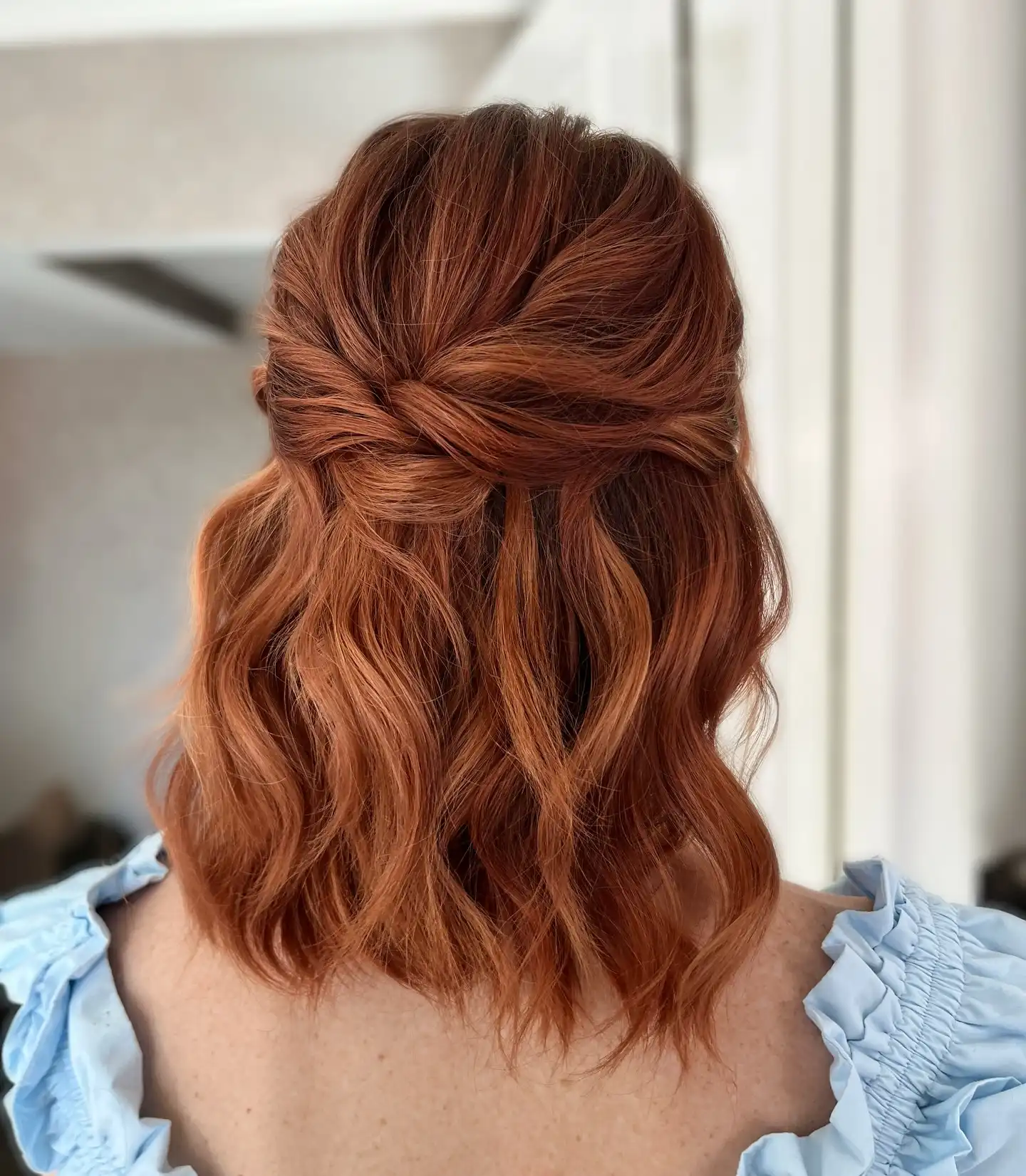 Copper Half Up Twist with Soft Loose Waves