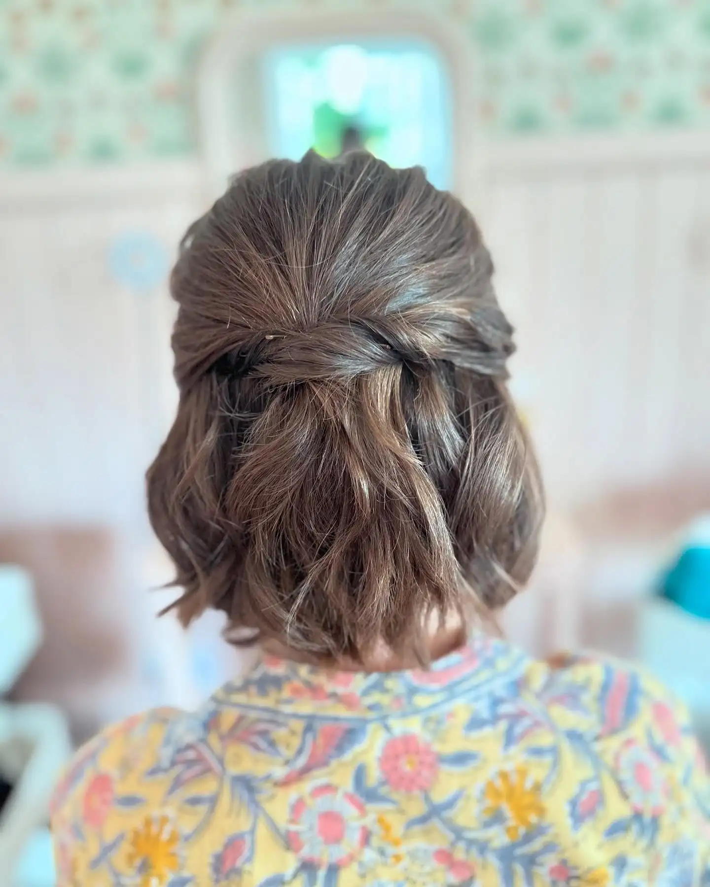 Twisted Half Up Bob with Soft Face Framing Layers