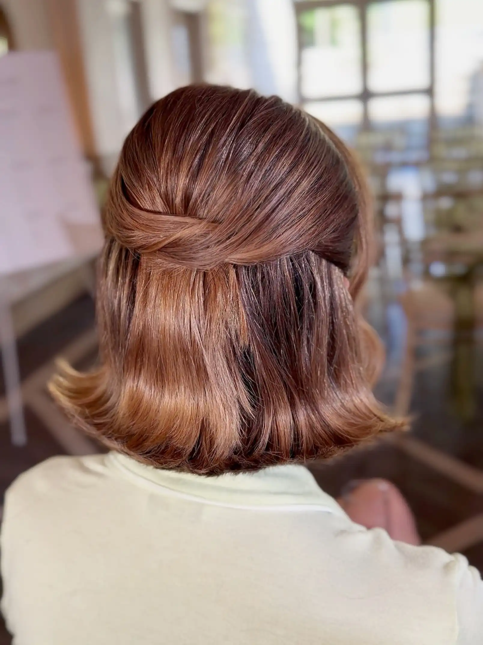 Copper Half Up Twist with Sleek Short Bob