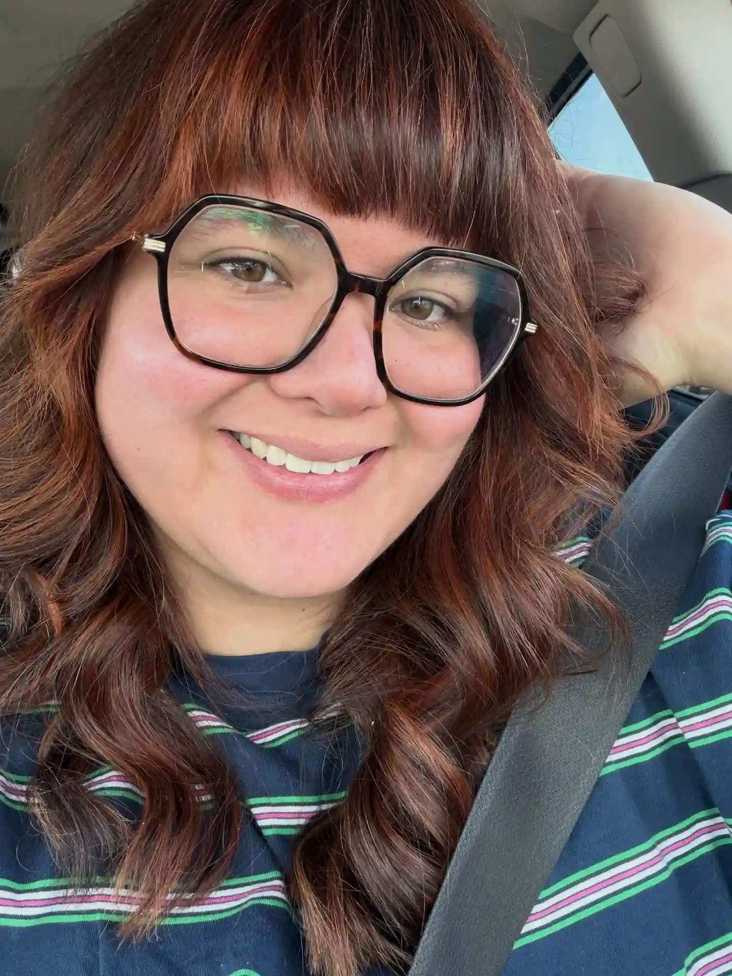 Rich Auburn Waves with Full Blunt Bangs