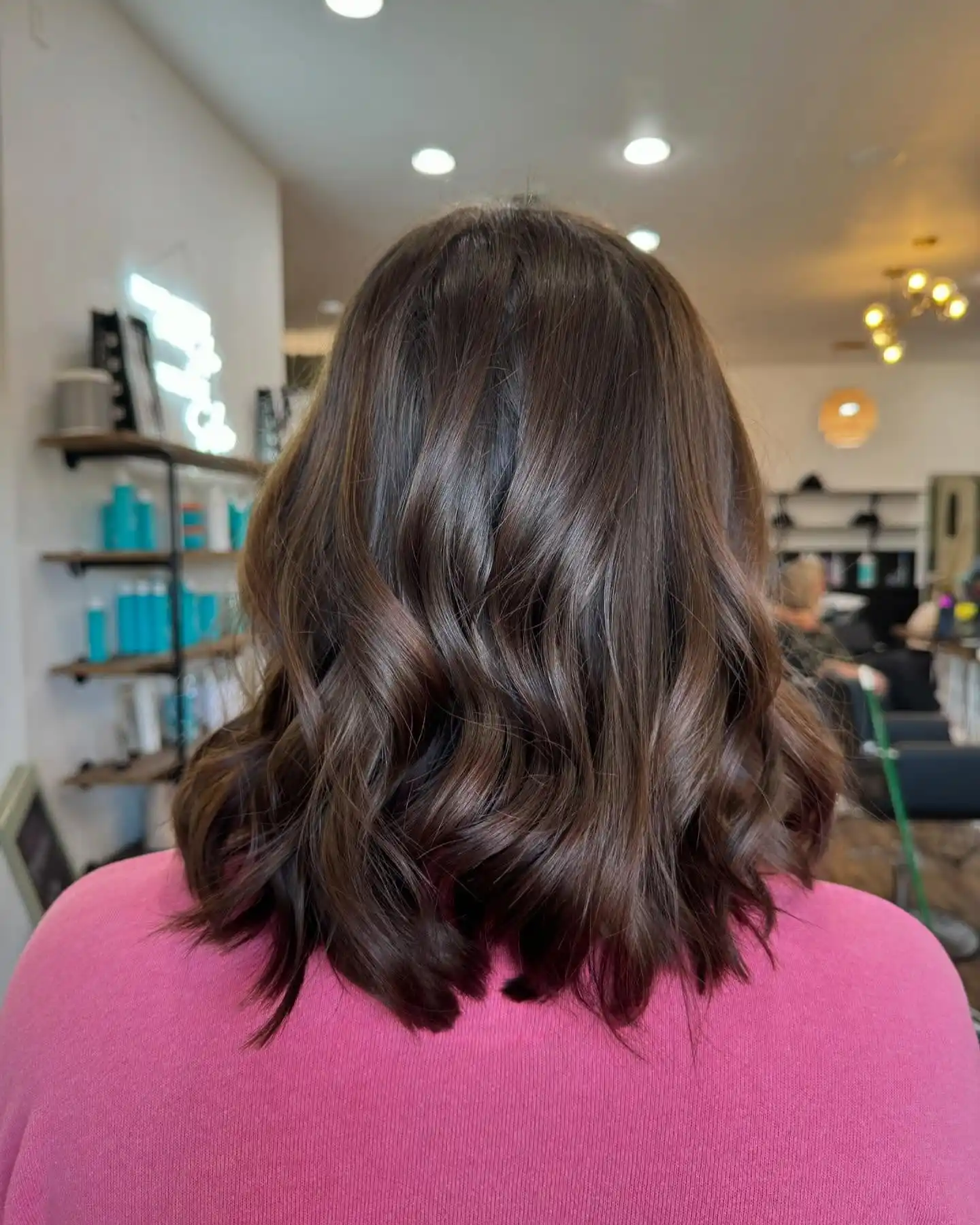 Glossy Brunette Bob with Soft Curled Ends