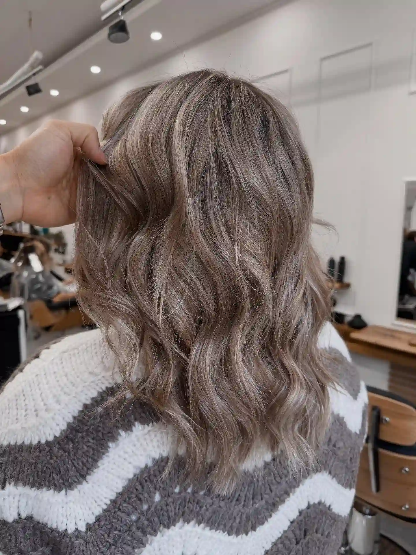 Smoky Taupe Lob with Loose Textured Waves