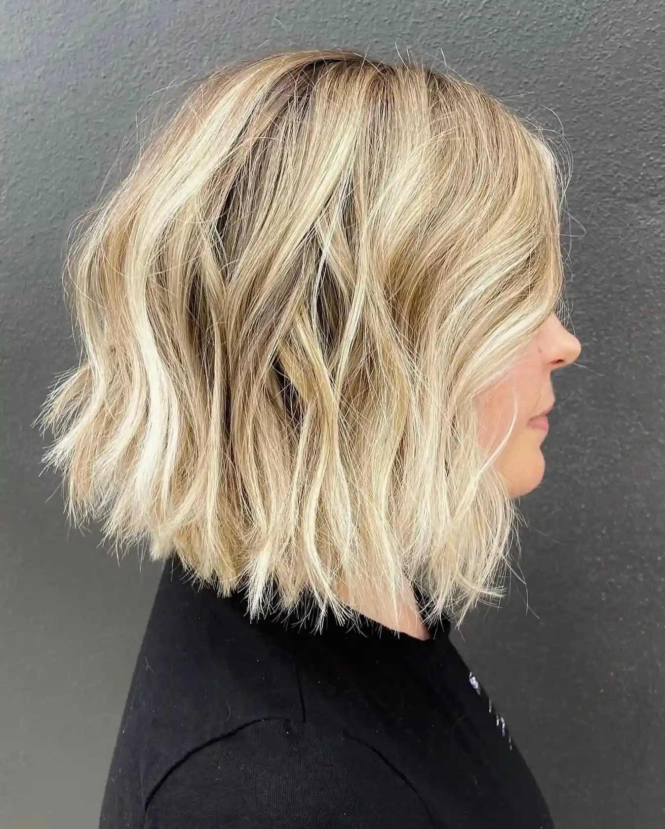 Choppy Blonde Bob with Textured Beach Waves