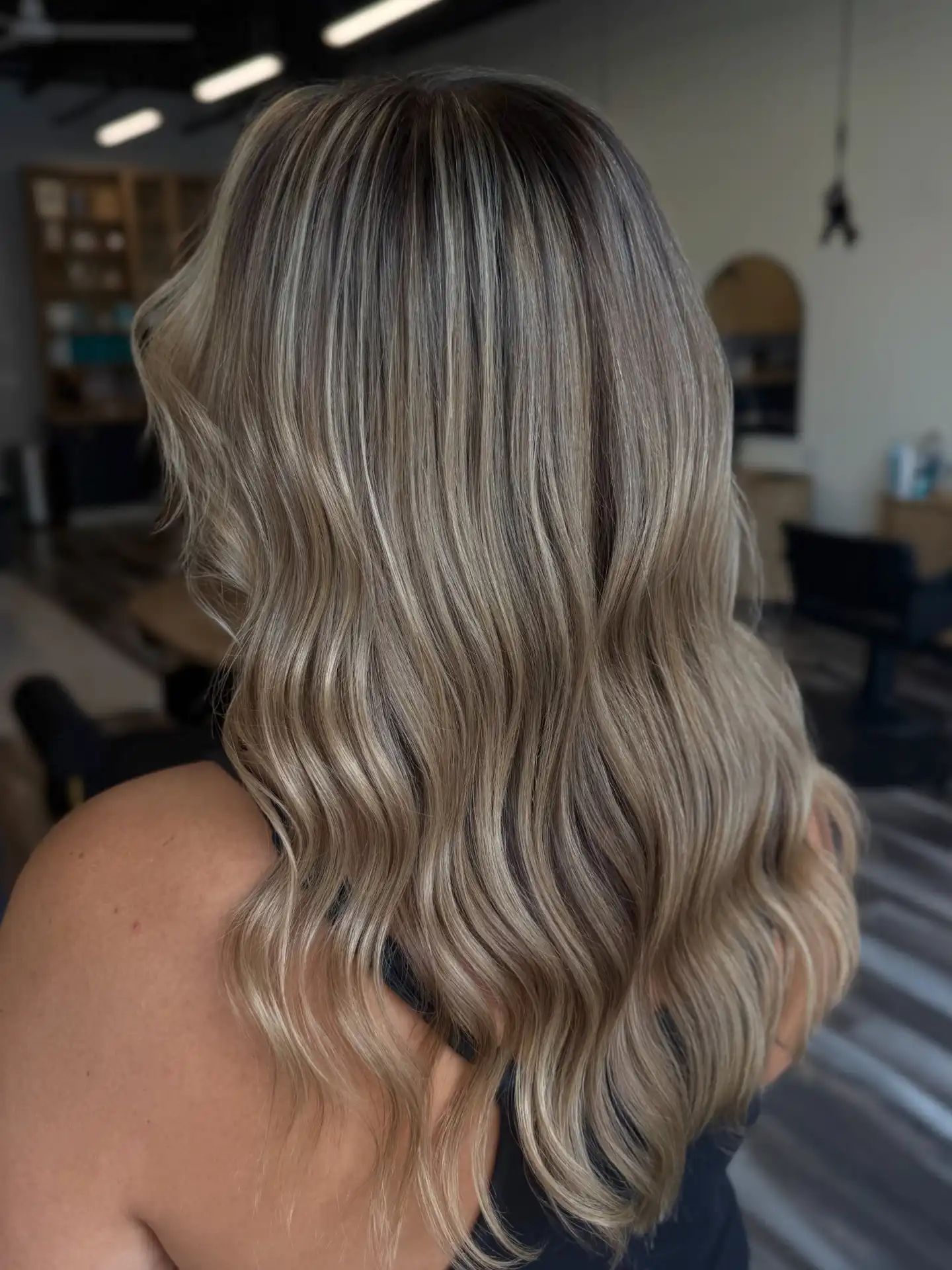 Long Ash Blonde Waves with Fine Dimensional Highlights