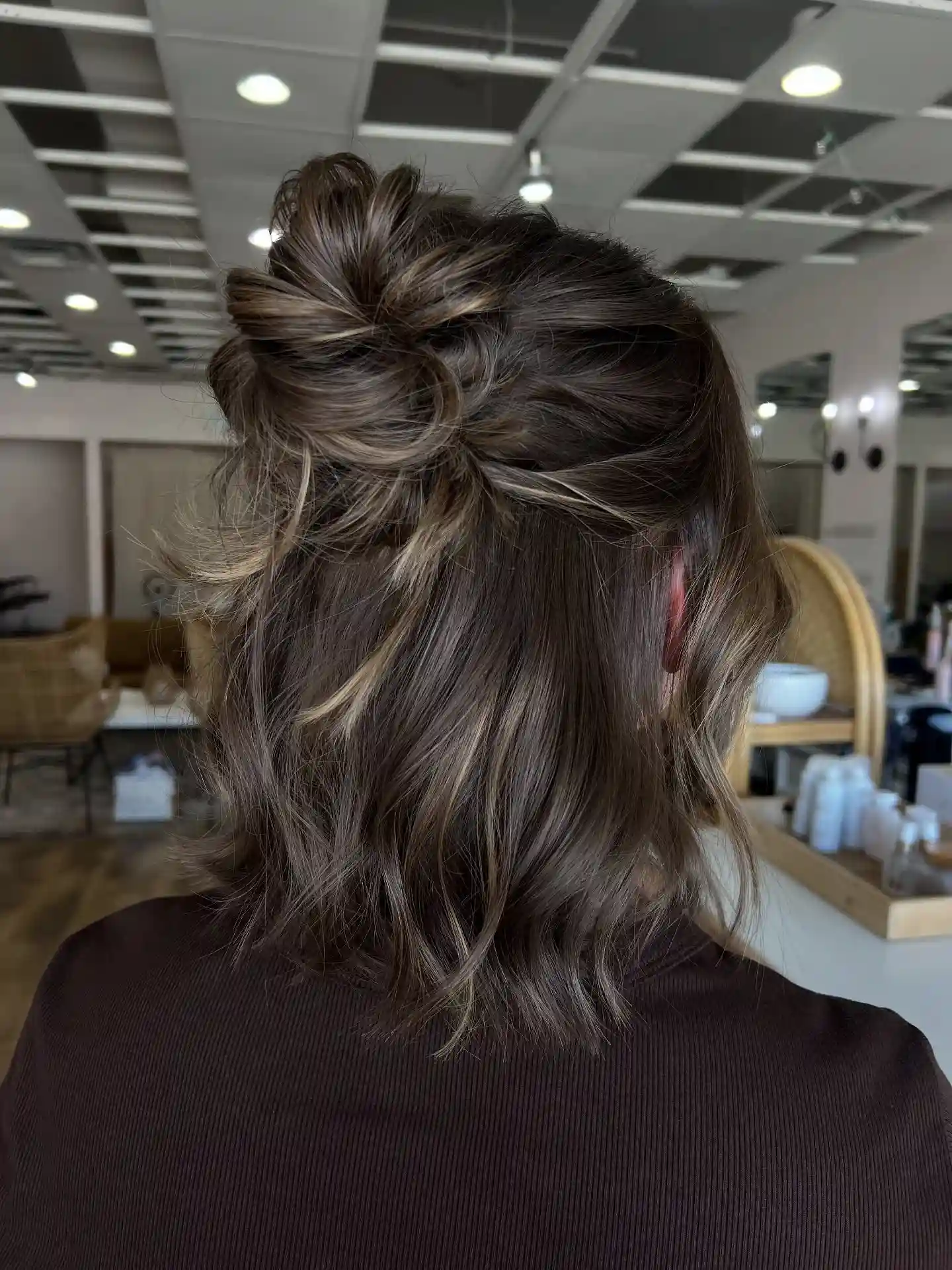 Half Up Twisted Bob with Soft Highlighted Layers