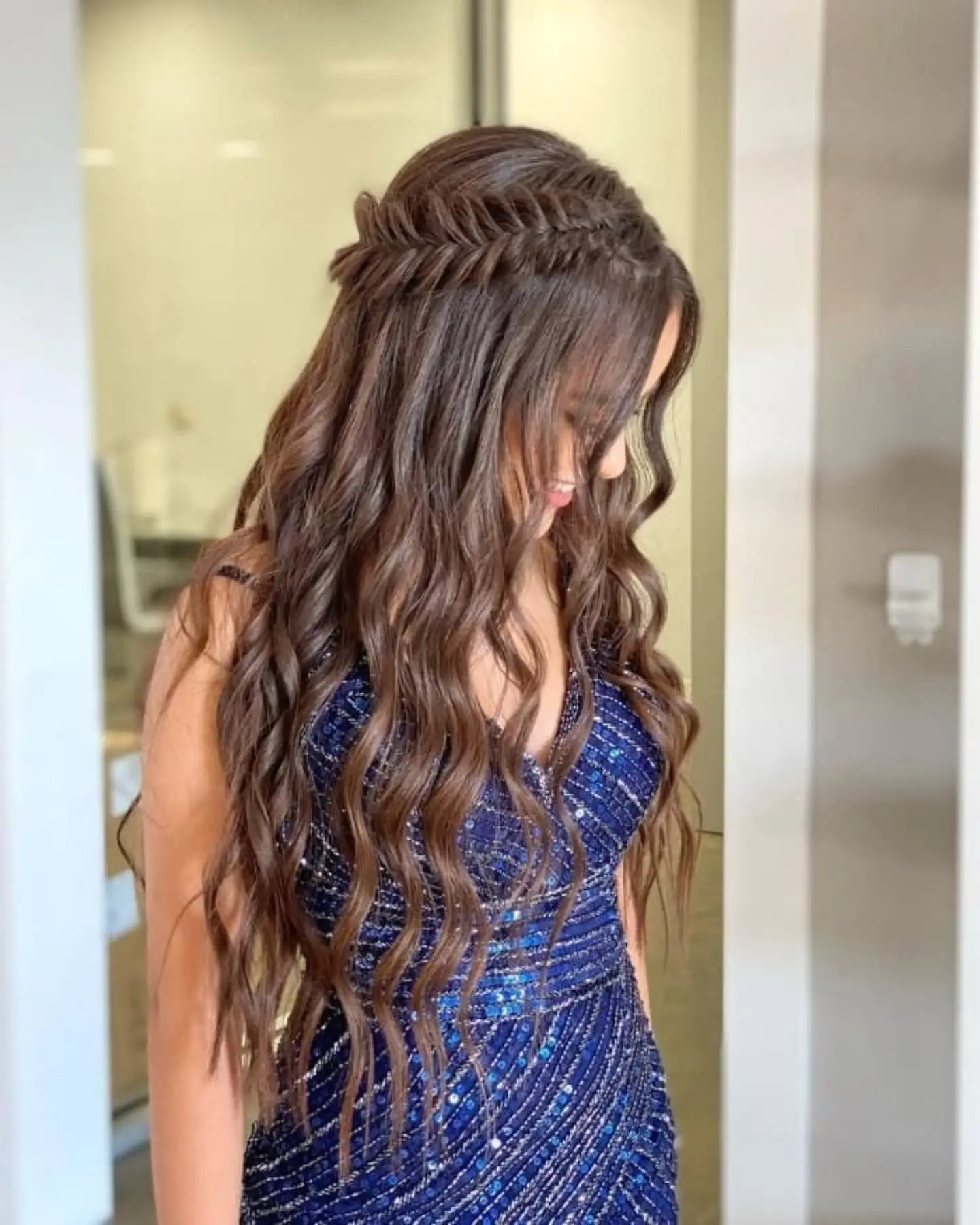 Half Up Fishtail Braid with Loose Textured Waves