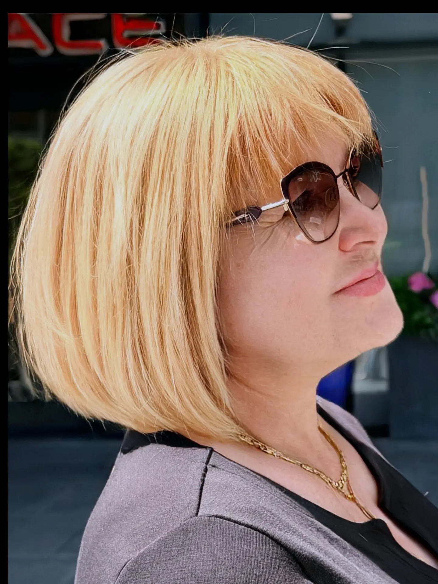 Blonde Blunt Bob with Full Straight Bangs
