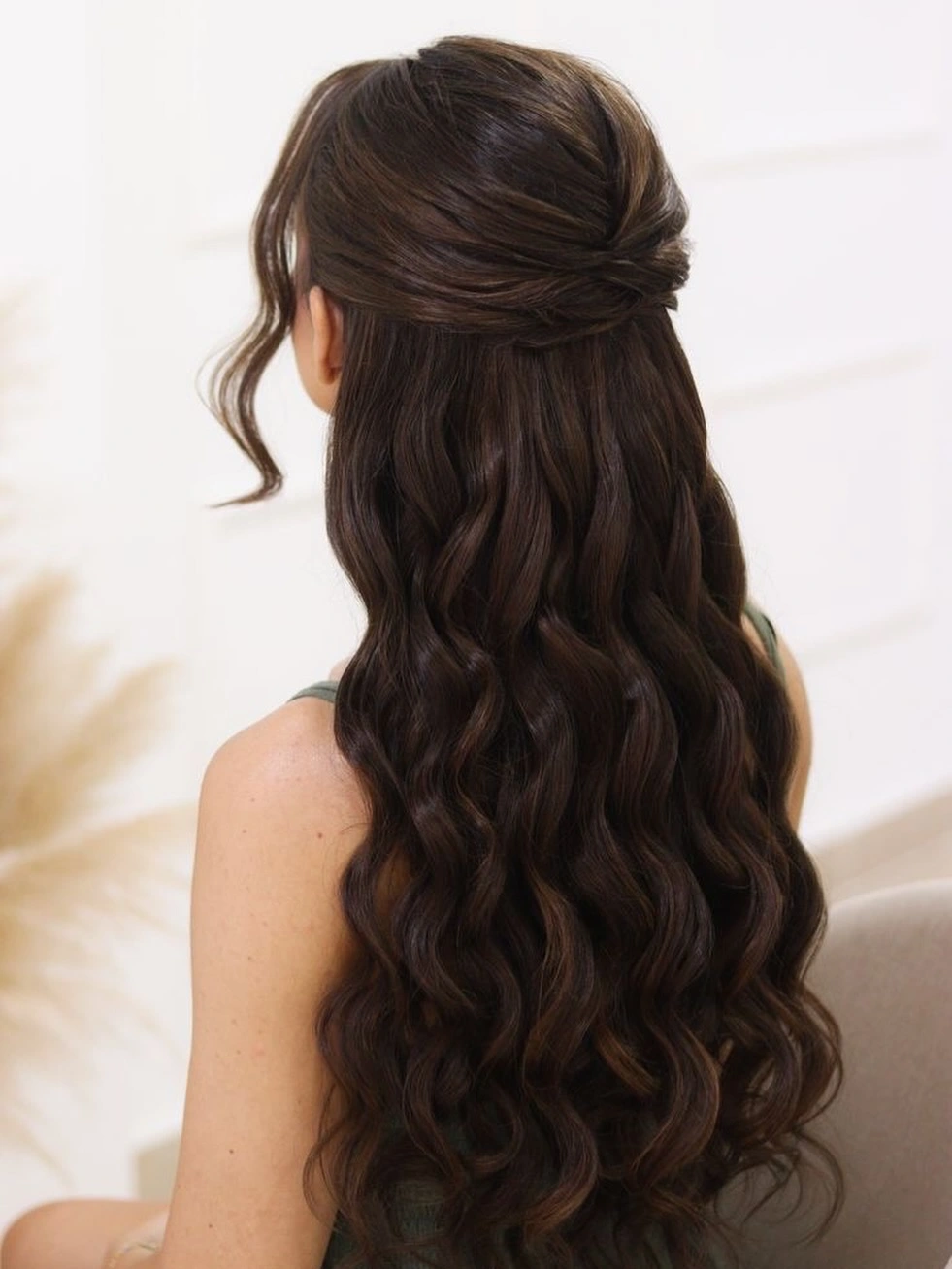 Half Up Twisted Style with Long Soft Waves