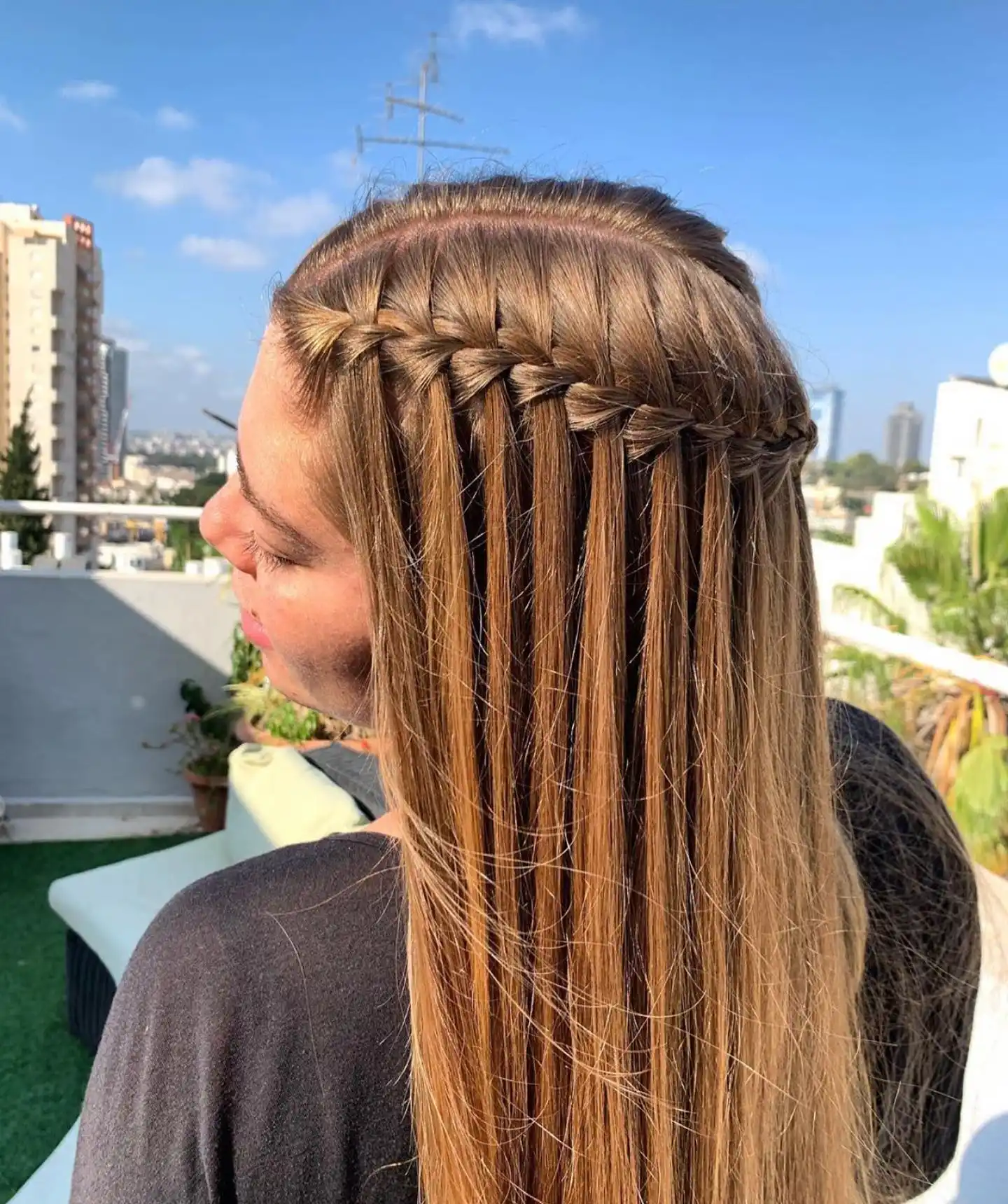  Half Up Braided Crown with Sleek Straight Lengths